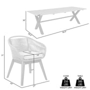 Glendora Tutti Frutti Outdoor Patio 5 Piece Live Edge Dining Set in Eucalyptus Wood Gray Rope and Cushions - Furniture City (CA)l