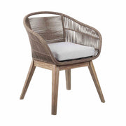 Escondido Tutti Frutti Outdoor Patio 5 Piece Round Dining Set in Eucalyptus Wood with Truffle Rope and Gray Cushions - Furniture City (CA)l