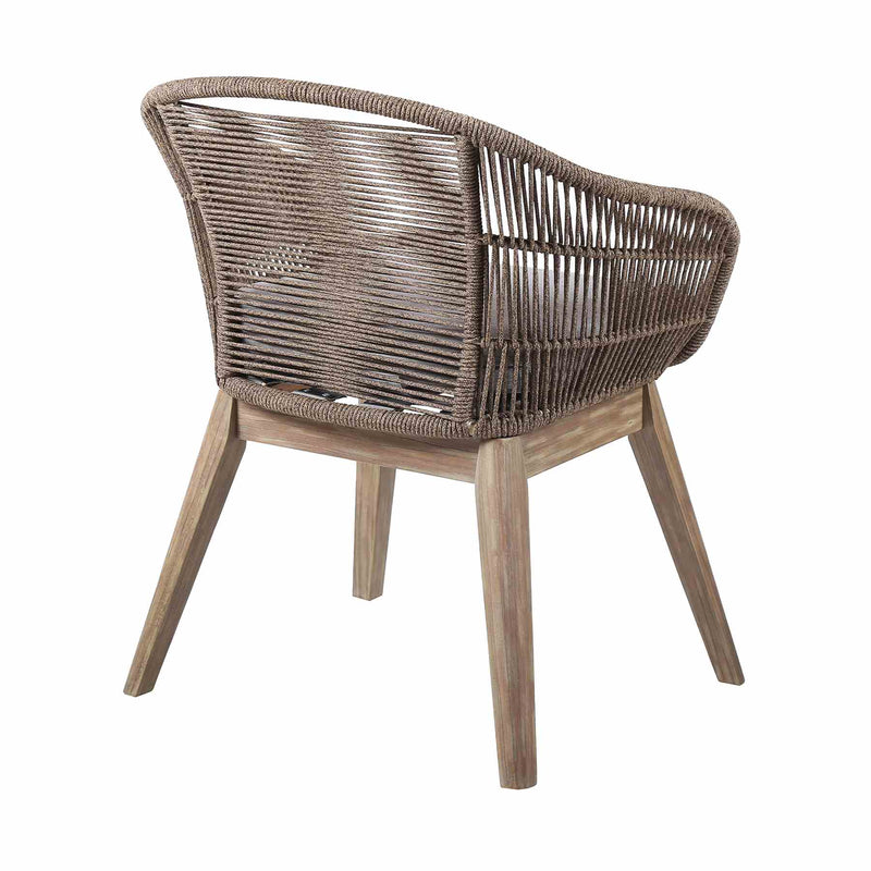 Escondido Tutti Frutti Outdoor Patio 5 Piece Round Dining Set in Eucalyptus Wood with Truffle Rope and Gray Cushions - Furniture City (CA)l