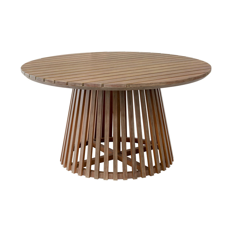 Escondido Tutti Frutti Outdoor Patio 5 Piece Round Dining Set in Eucalyptus Wood with Truffle Rope and Gray Cushions - Furniture City (CA)l