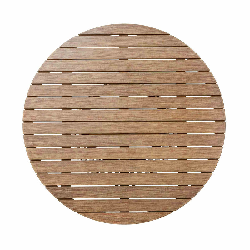 Escondido Tutti Frutti Outdoor Patio 5 Piece Round Dining Set in Eucalyptus Wood with Truffle Rope and Gray Cushions - Furniture City (CA)l