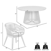 Escondido Tutti Frutti Outdoor Patio 5 Piece Round Dining Set in Eucalyptus Wood with Truffle Rope and Gray Cushions - Furniture City (CA)l