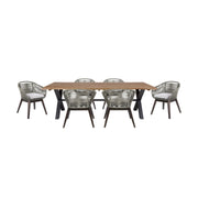 Glendora Tutti Frutti Outdoor Patio 7 Piece Live Edge Dining Set in Eucalyptus Wood Gray Rope and Cushions - Furniture City (CA)l