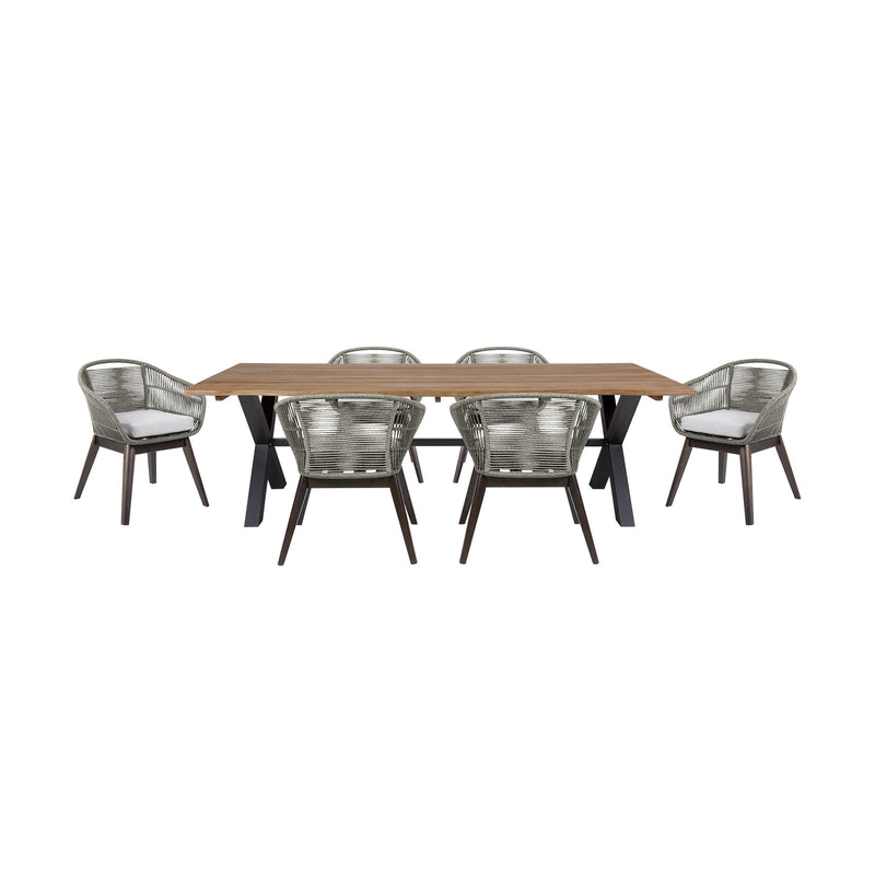 Glendora Tutti Frutti Outdoor Patio 7 Piece Live Edge Dining Set in Eucalyptus Wood Gray Rope and Cushions - Furniture City (CA)l