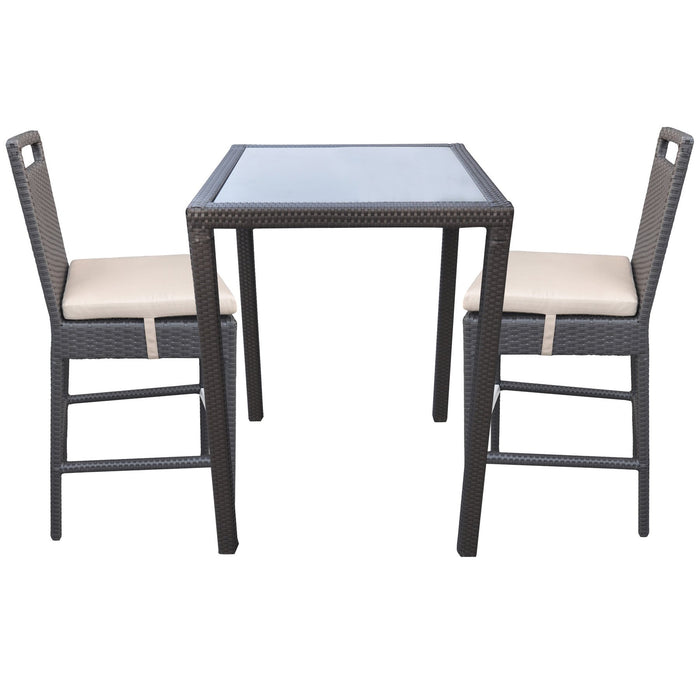 Tropez Outdoor Patio Wicker Bar Set (Table with 2 barstools)