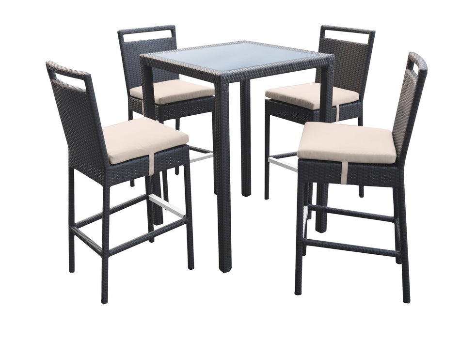 Tropez Outdoor Patio Wicker Bar Set (Table with 4 barstools)