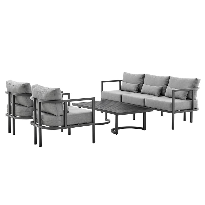 Valentina 4 Piece Dark Gray Aluminum Outdoor Seating Set with Dark Gray Cushions - Furniture City (CA)l