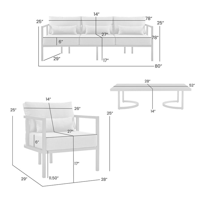 Valentina 4 Piece Dark Gray Aluminum Outdoor Seating Set with Dark Gray Cushions