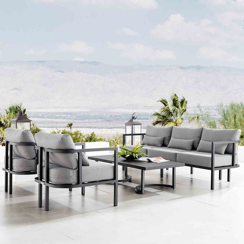 Valentina 4 Piece Dark Gray Aluminum Outdoor Seating Set with Dark Gray Cushions - Furniture City (CA)l