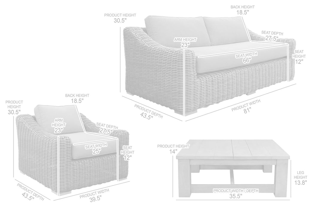 Verano 4 Piece Outdoor Patio Furniture Set in Wicker and Acacia Wood with Taupe Cushions