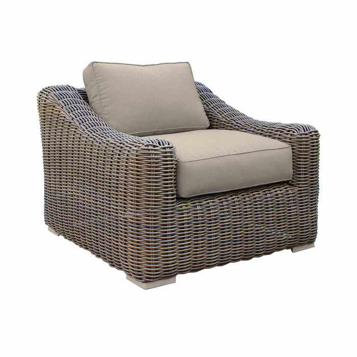 Verano 4 Piece Outdoor Patio Furniture Set in Wicker and Acacia Wood with Taupe Cushions