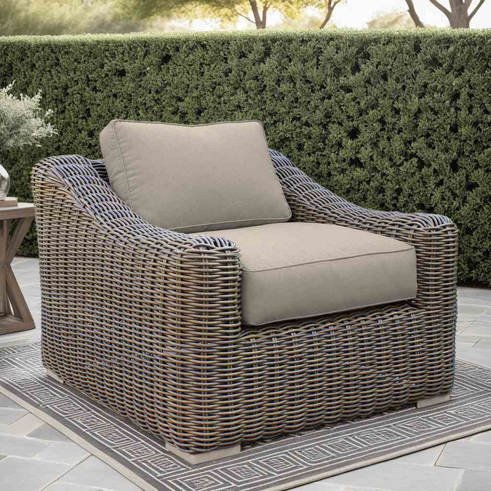 Verano Wicker and Acacia Outdoor Chair in Taupe and Brown