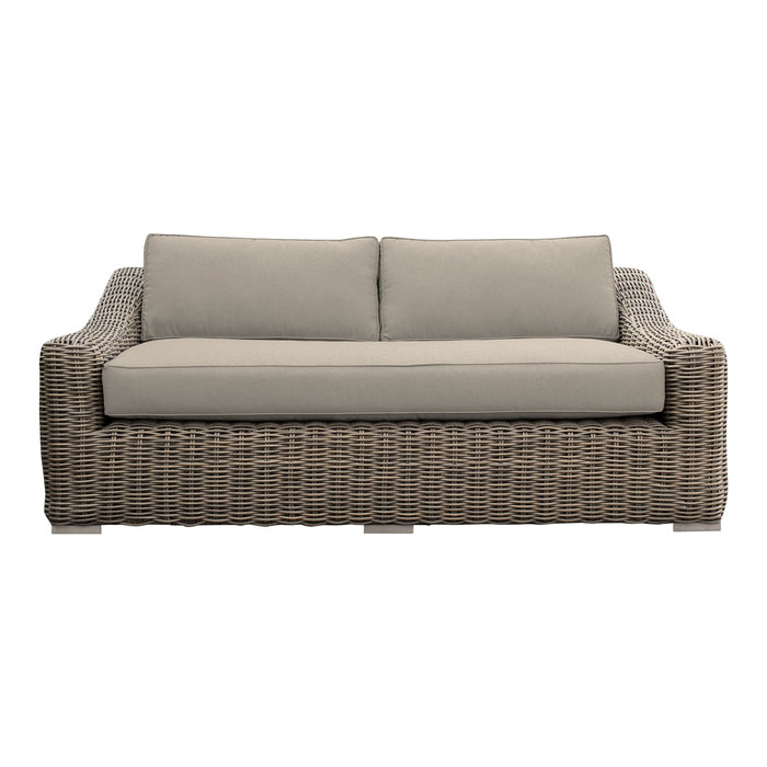 Verano Wicker and Acacia Outdoor Sofa in Taupe and Brown