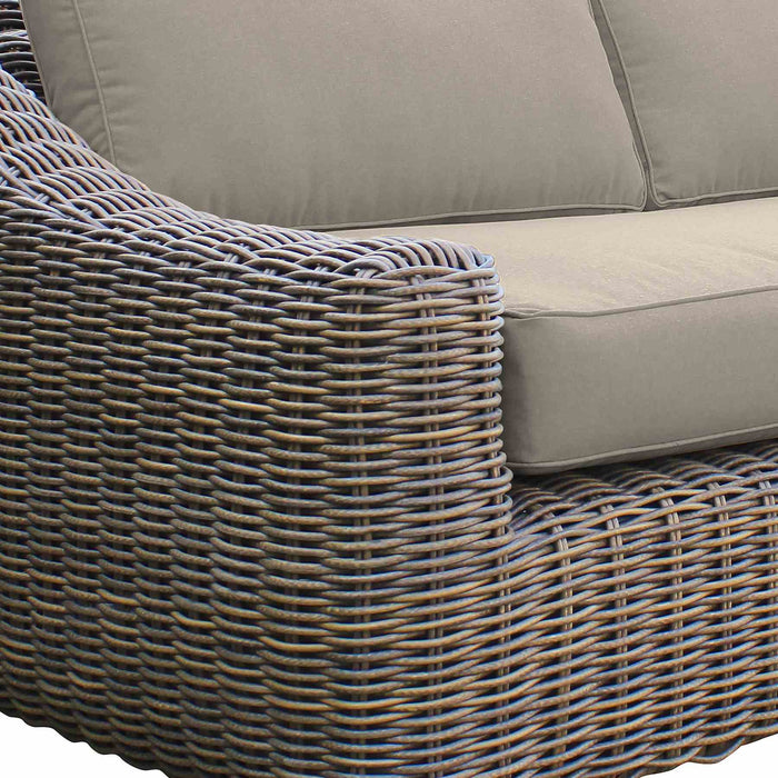 Verano Wicker and Acacia Outdoor Sofa in Taupe and Brown