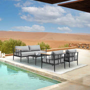 Veyda Outdoor Patio 4-Piece Lounge Set in Aluminum with Teak Wood and Gray Cushions - Furniture City (CA)l