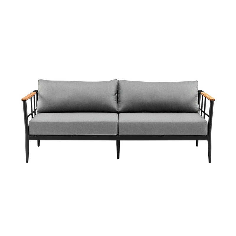 Veyda Outdoor Patio 4-Piece Lounge Set in Aluminum with Teak Wood and Gray Cushions - Furniture City (CA)l