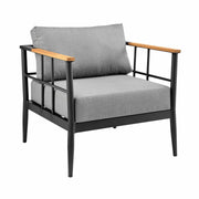 Veyda Outdoor Patio 4-Piece Lounge Set in Aluminum with Teak Wood and Gray Cushions - Furniture City (CA)l