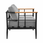 Veyda Outdoor Patio 4-Piece Lounge Set in Aluminum with Teak Wood and Gray Cushions - Furniture City (CA)l