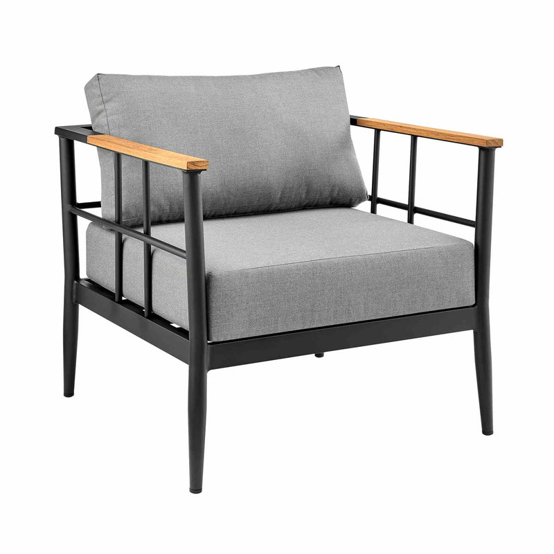 Veyda Aluminum and Teak Wood Outdoor Chair in Black and Dark Gray - Furniture City (CA)l