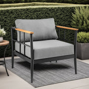 Veyda Aluminum and Teak Wood Outdoor Chair in Black and Dark Gray - Furniture City (CA)l