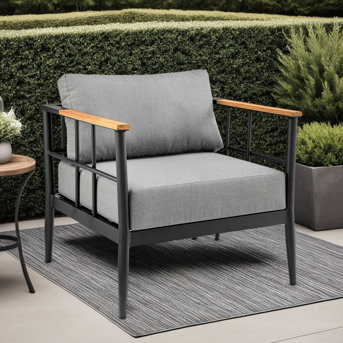 Veyda Aluminum and Teak Wood Outdoor Chair in Black and Dark Gray