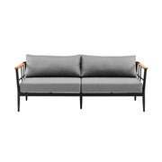 Veyda Aluminum and Teak Wood Outdoor Sofa in Black and Dark Gray - Furniture City (CA)l