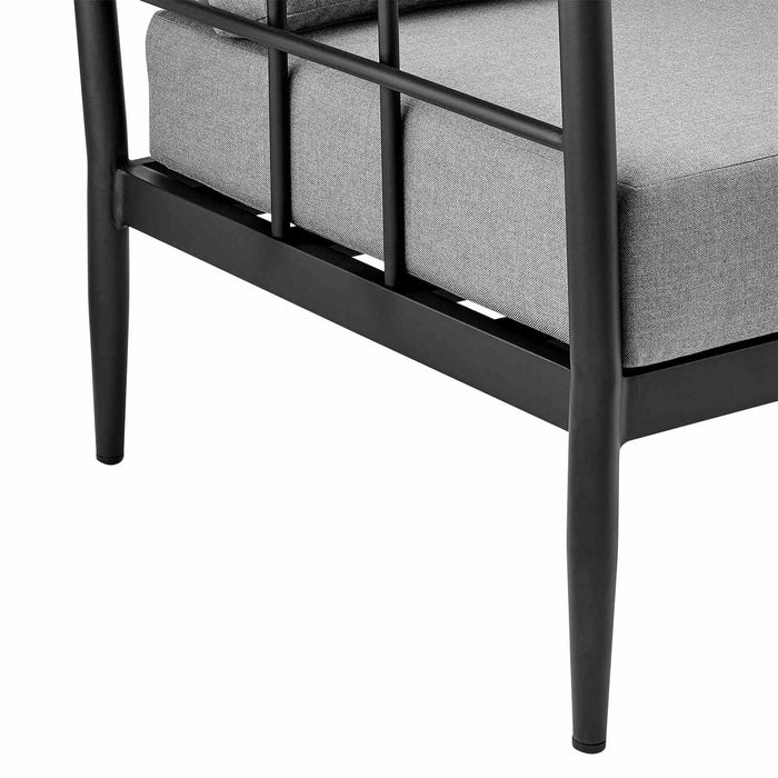 Veyda Aluminum and Teak Wood Outdoor Sofa in Black and Dark Gray