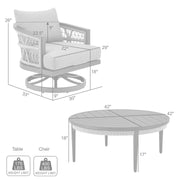 Zella Outdoor Patio 3 Piece Swivel Seating Set in Aluminum with Light Gray Rope and Cushions - Furniture City (CA)l
