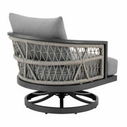 Zella Outdoor Patio 3 Piece Swivel Seating Set in Aluminum with Light Gray Rope and Cushions - Furniture City (CA)l