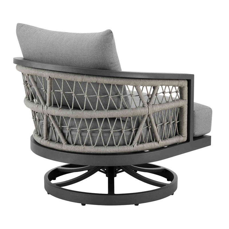 Zella Outdoor Patio 3 Piece Swivel Seating Set in Aluminum with Light Gray Rope and Cushions - Furniture City (CA)l