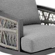 Zella Outdoor Patio 3 Piece Swivel Seating Set in Aluminum with Light Gray Rope and Cushions - Furniture City (CA)l