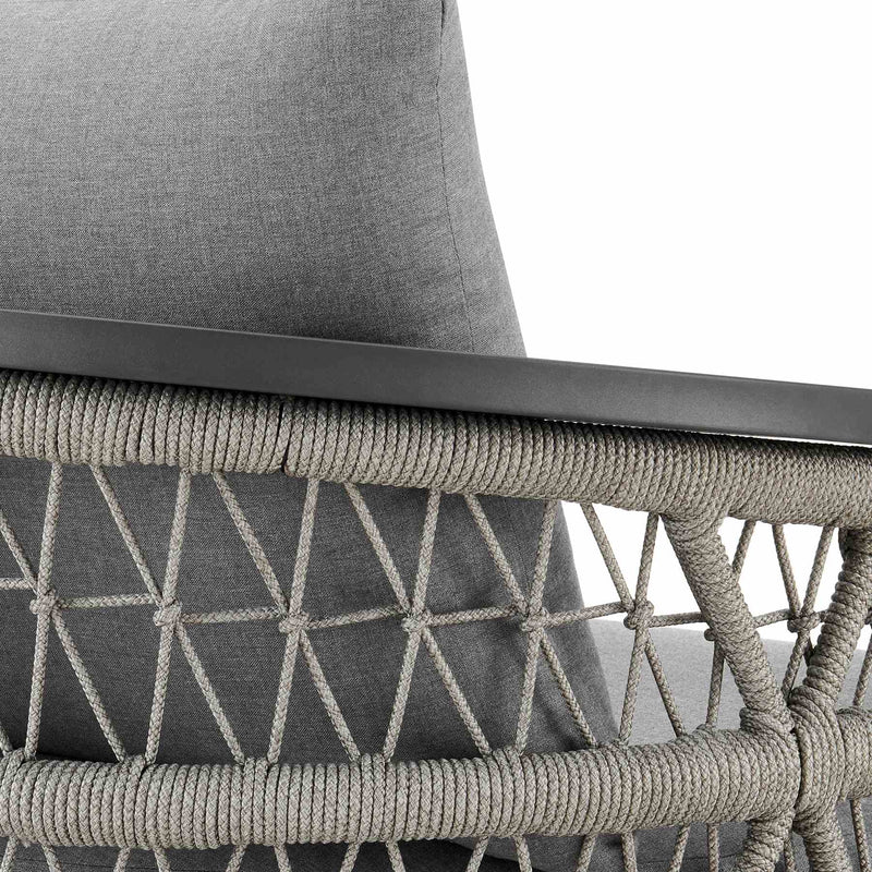 Zella Outdoor Patio 3 Piece Swivel Seating Set in Aluminum with Light Gray Rope and Cushions - Furniture City (CA)l