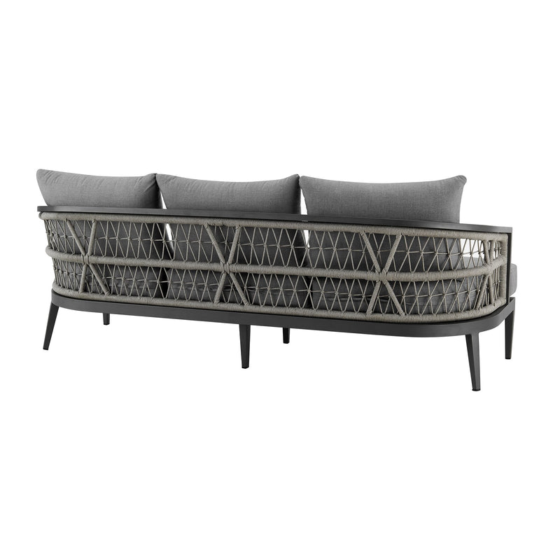 Zella Outdoor Patio 4 Piece Conversation Set in Aluminum with Light Gray Rope and Cushions - Furniture City (CA)l