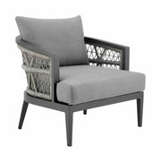 Zella Outdoor Patio 4 Piece Conversation Set in Aluminum with Light Gray Rope and Cushions - Furniture City (CA)l