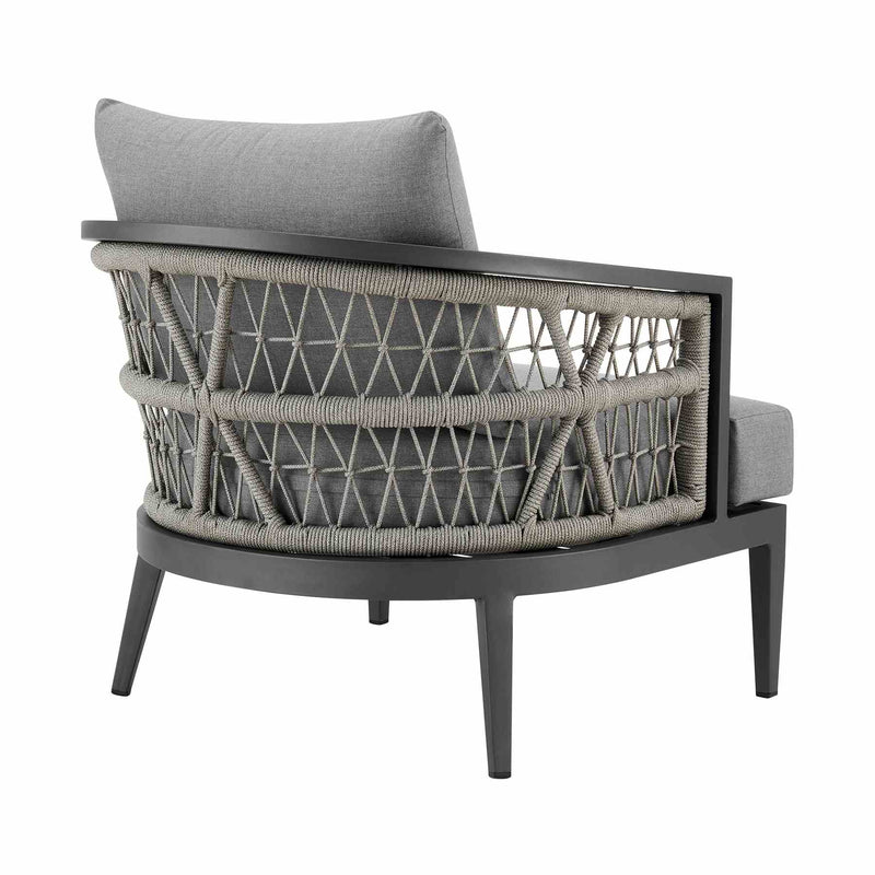 Zella Outdoor Patio 4 Piece Conversation Set in Aluminum with Light Gray Rope and Cushions - Furniture City (CA)l