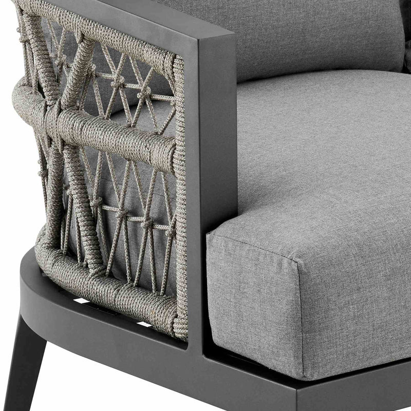 Zella Outdoor Patio 4 Piece Conversation Set in Aluminum with Light Gray Rope and Cushions - Furniture City (CA)l
