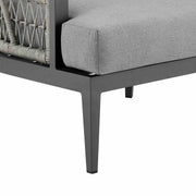 Zella Outdoor Patio 4 Piece Conversation Set in Aluminum with Light Gray Rope and Cushions - Furniture City (CA)l