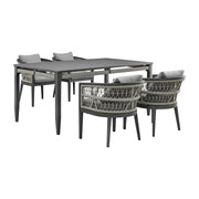 Zella Outdoor Patio 5 Piece Dining Set in Aluminum with Light Gray Rope and Cushions - Furniture City (CA)l