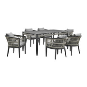 Zella Outdoor Patio 7 Piece Dining Set in Aluminum with Light Gray Rope and Cushions - Furniture City (CA)l