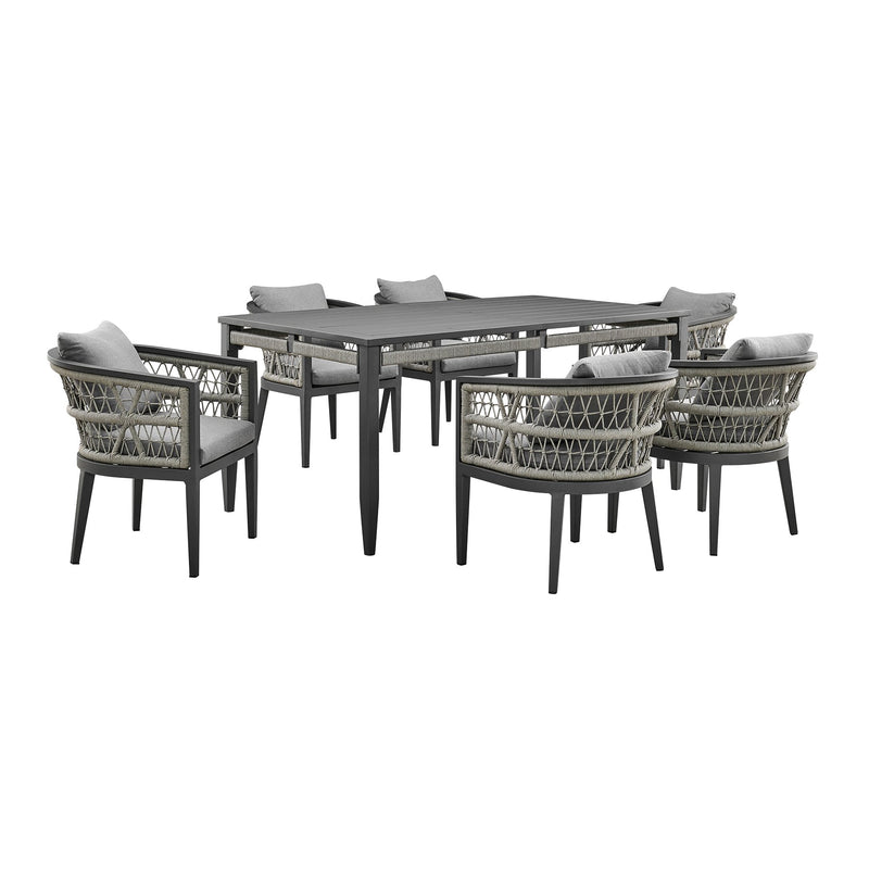 Zella Outdoor Patio 7 Piece Dining Set in Aluminum with Light Gray Rope and Cushions - Furniture City (CA)l