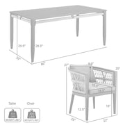 Zella Outdoor Patio 7 Piece Dining Set in Aluminum with Light Gray Rope and Cushions - Furniture City (CA)l
