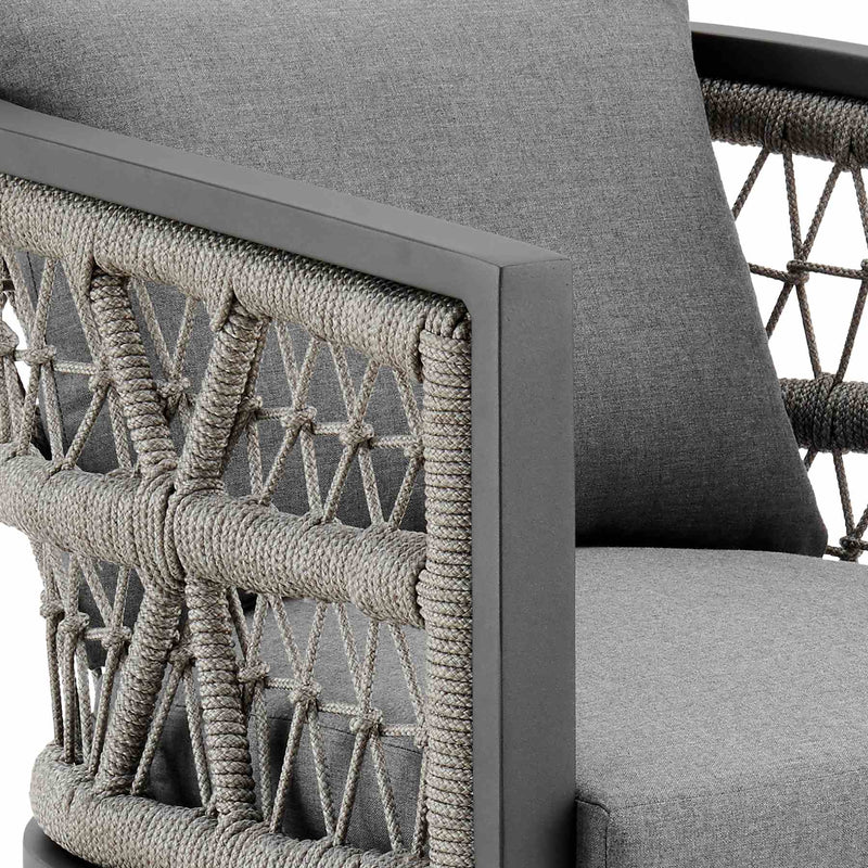 Zella Outdoor Patio 7 Piece Dining Set in Aluminum with Light Gray Rope and Cushions - Furniture City (CA)l