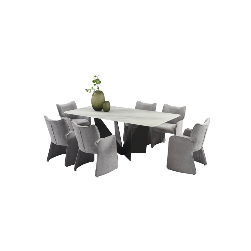 Olivia Modern 7-Piece Dining Set with Gray Upholstered Chairs and Tempered Glass Tabletop - Furniture City (CA)l