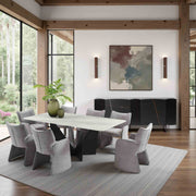 Olivia Modern 7-Piece Dining Set with Gray Upholstered Chairs and Tempered Glass Tabletop - Furniture City (CA)l