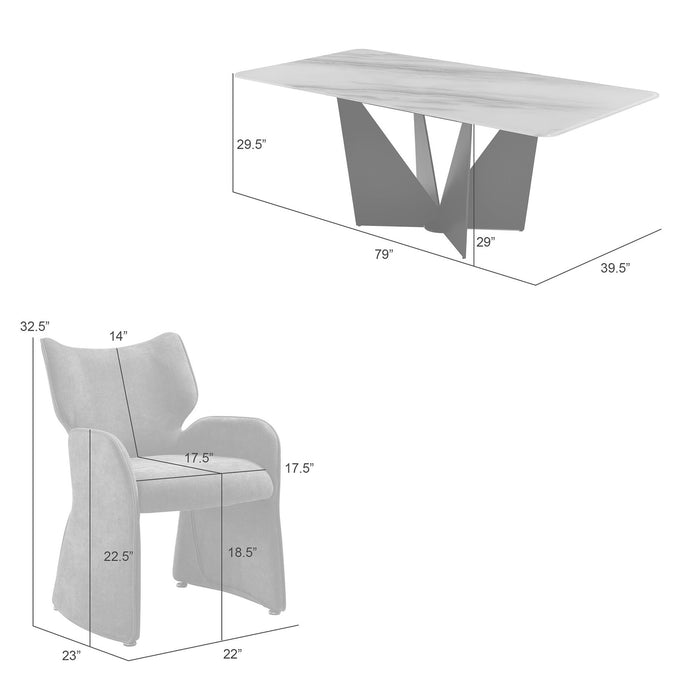 Olivia Modern 7-Piece Dining Set with Gray Upholstered Chairs and Tempered Glass Tabletop