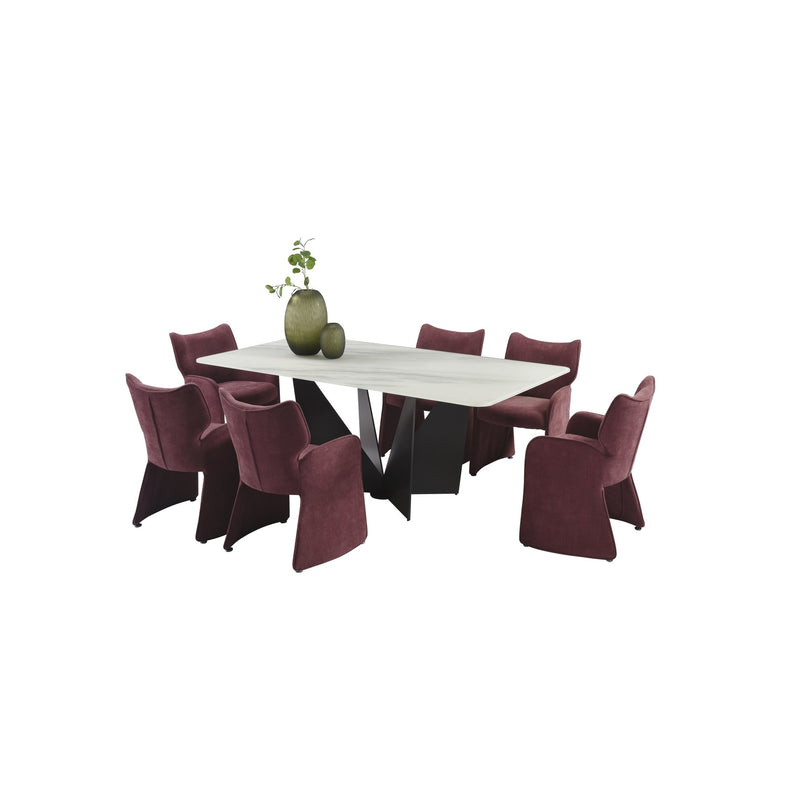 Olivia Modern 7-Piece Dining Set with Plum Upholstered Chairs and Tempered Glass Tabletop - Furniture City (CA)l