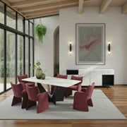 Olivia Modern 7-Piece Dining Set with Plum Upholstered Chairs and Tempered Glass Tabletop - Furniture City (CA)l