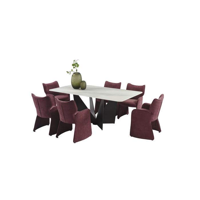 Olivia Modern 7-Piece Dining Set with Plum Upholstered Chairs and Tempered Glass Tabletop