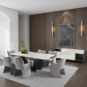 Olivia Modern 8-Piece Dining Set with Tempered Glass Table, Gray Upholstered Armchairs, and 3-Door Sideboard - Furniture City (CA)l