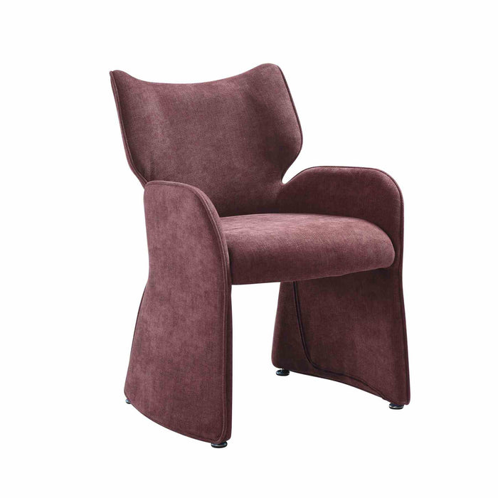 Olivia Modern 8-Piece Dining Set with Tempered Glass Table, Plum Upholstered Armchairs, and 3-Door Sideboard